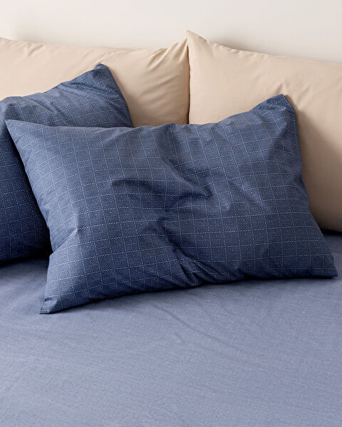 Ensemble de housse de couette imprimée Ranforce King Size Odette - Bleu marine - 2