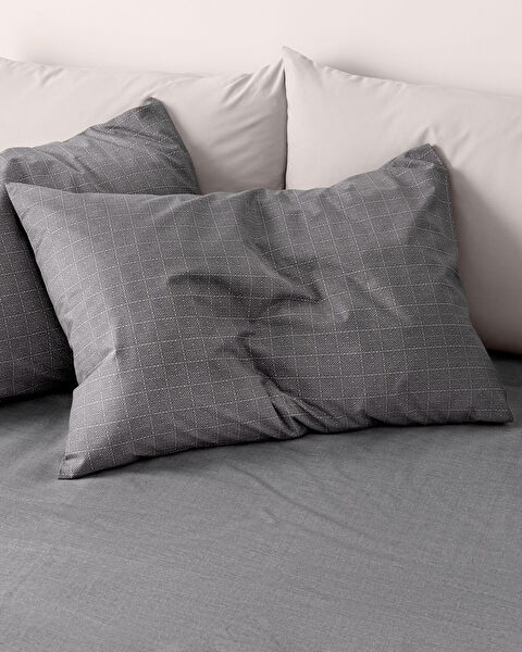 Odette kingsize Ranforce dekbedovertrekset met print - antraciet - 2