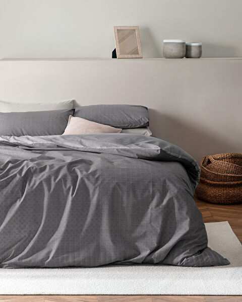 Odette kingsize Ranforce dekbedovertrekset met print - antraciet - 0