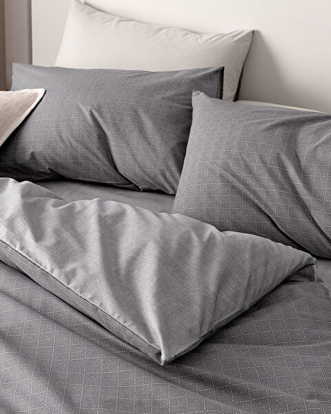 Odette kingsize Ranforce dekbedovertrekset met print - antraciet - 1