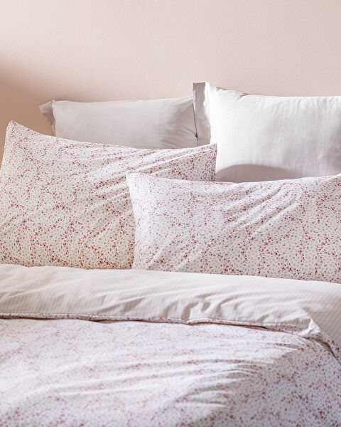 Octave King Size Elastic 100% Cotton Ranforce Printed Duvet Cover Set - Powder - 1