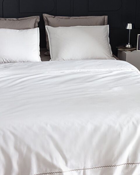 Laila King Size 100% Cotton Embroidered Satin Duvet Cover Set - White - 1