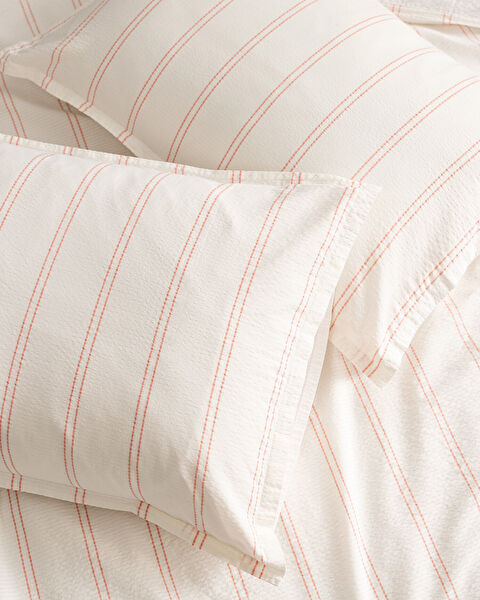 Linda gestreept kingsize dekbedovertrekset van 100% gewassen katoen, seersucker - wit/koraal - 7