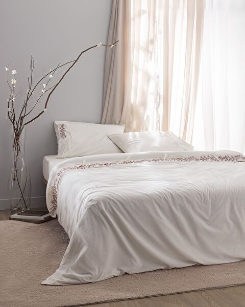 Ensemble de housse de couette nouée 100 % coton Relief King Size - Écru/Rouge - 0