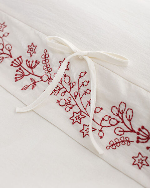 Ensemble de housse de couette nouée 100 % coton Relief King Size - Écru/Rouge - 5