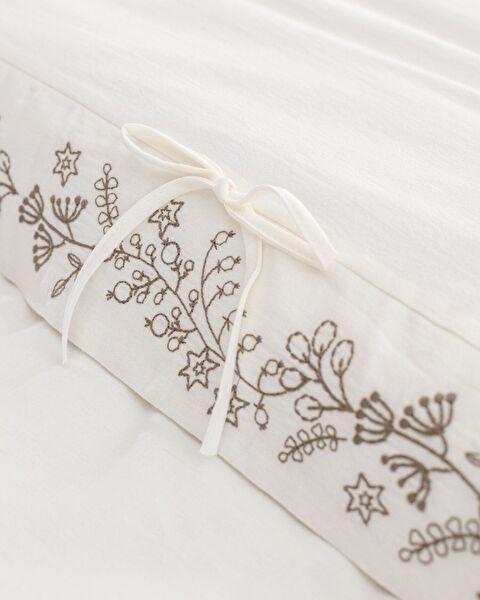 Parure de lit King Size 100 % coton avec housse de couette nouée - Écru/Kaki - 5