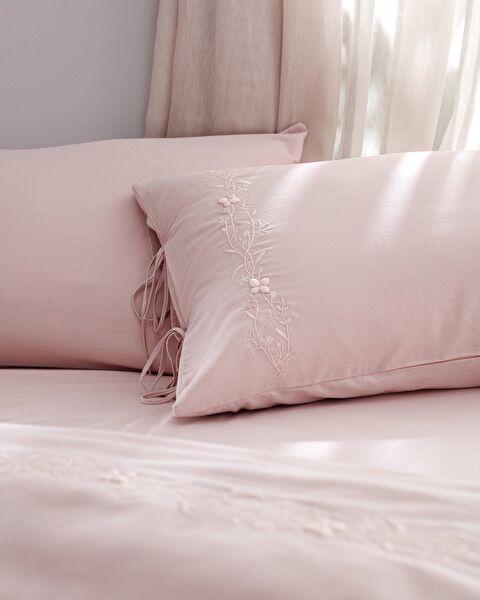 Ensemble de housse de couette brodée 100 % coton King Size Loris - Poudre - 4