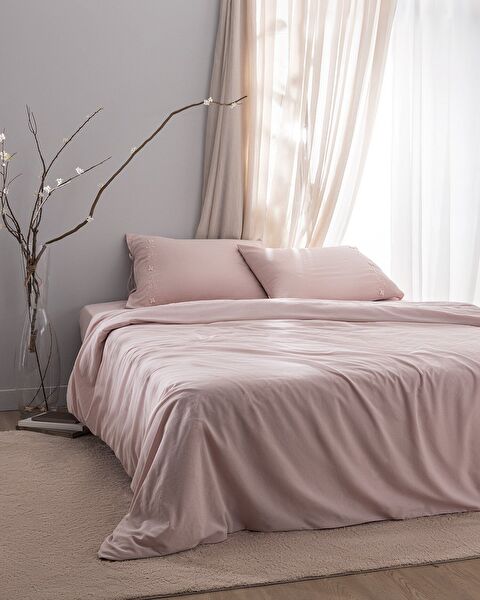 Ensemble de housse de couette brodée 100 % coton King Size Loris - Poudre - 0