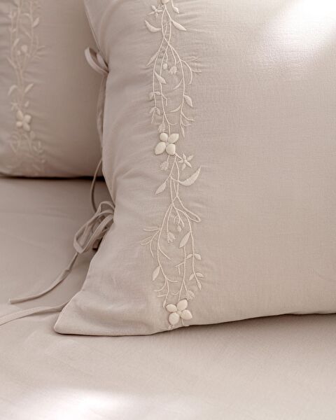 Ensemble de housse de couette brodée 100 % coton King Size Loris - Beige - 3