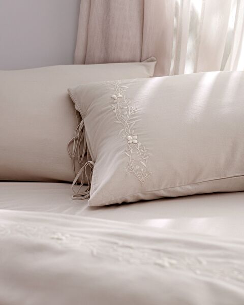 Ensemble de housse de couette brodée 100 % coton King Size Loris - Beige - 4