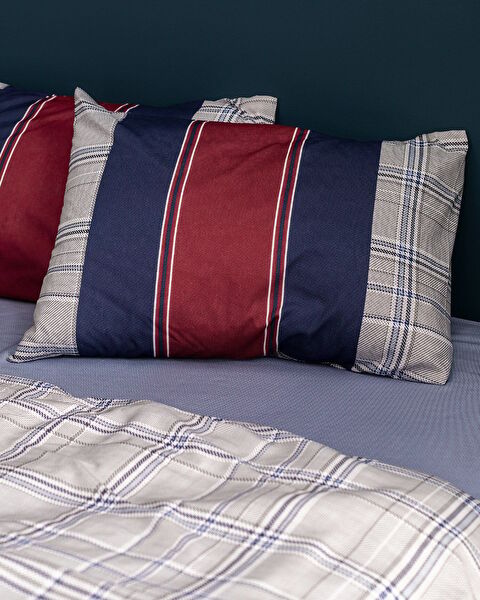 Vardan King Size 100% katoenen Ranforce bedrukte dekbedovertrekset - marineblauw/grijs - 2