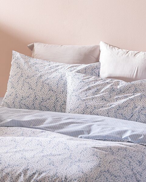 Ensemble de housse de couette imprimé Ranforce 100 % coton Octave King Size - Bleu - 1