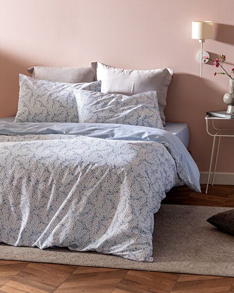 Ensemble de housse de couette imprimé Ranforce 100 % coton Octave King Size - Bleu - 0