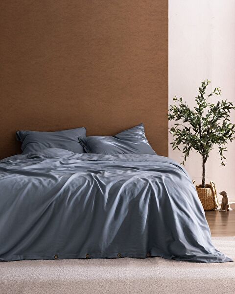 Songe kingsize chambre-dekbedovertrekset van 100% katoen - donkerblauw - 0