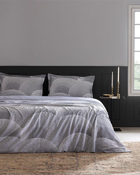 Parure de lit Rochelle King Size 100 % satin de coton imprimé - Gris - 0