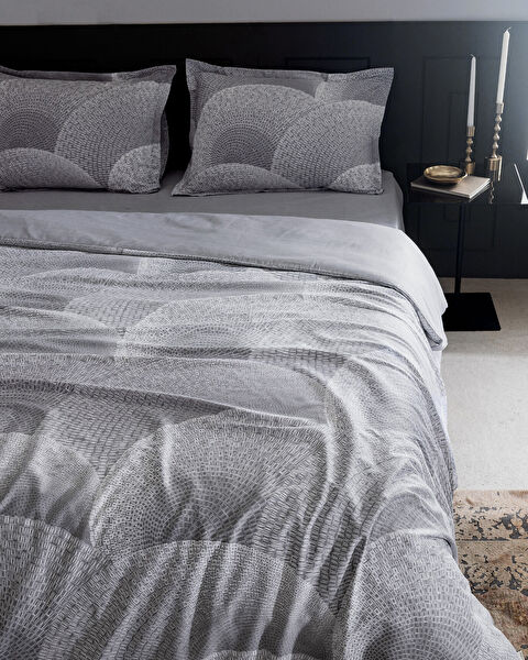 Parure de lit Rochelle King Size 100 % satin de coton imprimé - Gris - 1