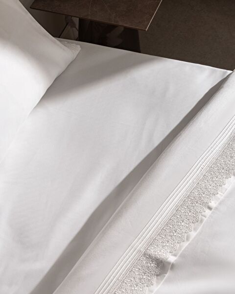 Magou Kingsize 100% katoenen geborduurde satijnen dekbedovertrekset - Wit - 5