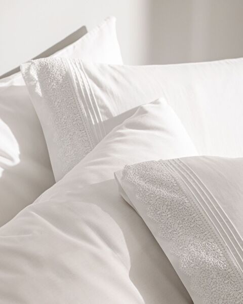 Magou Kingsize 100% katoenen geborduurde satijnen dekbedovertrekset - Wit - 4