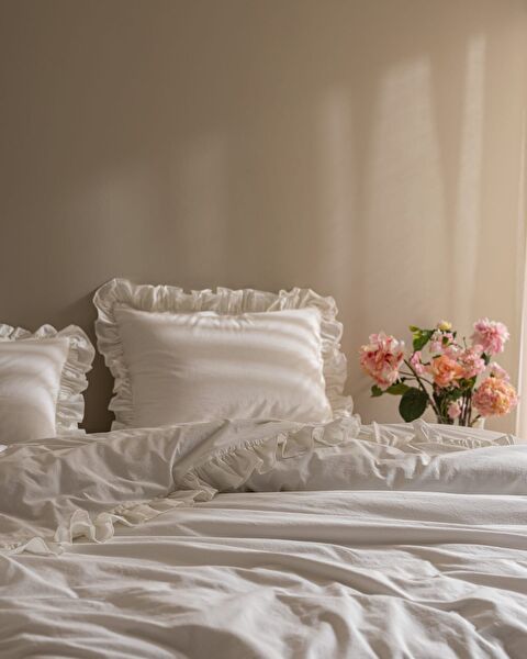 Obernai Kıng Sıze Ruffle Plaın Washed Duvet Cover Set - 1