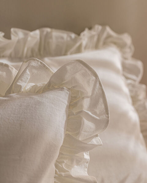 Obernai Kıng Sıze Ruffle Plaın Washed Duvet Cover Set - 5