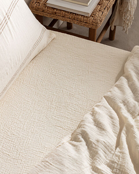 Breville Kıng Sıze Muslın Yarn Dyed Duvet Cover Set - Fıtted - 4