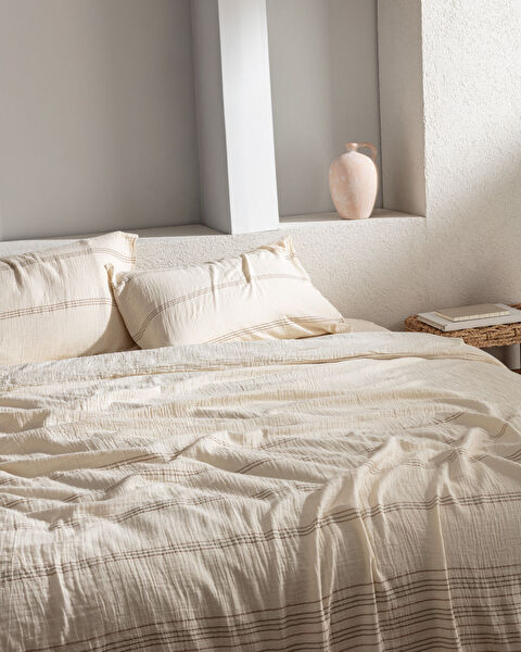 Breville Kıng Sıze Muslın Yarn Dyed Duvet Cover Set - Fıtted - 1