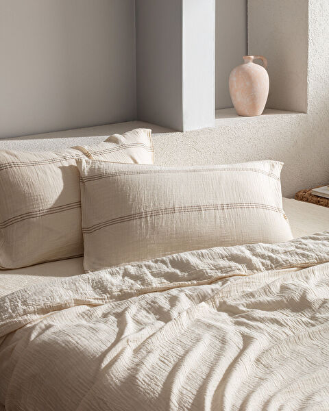 Breville Kıng Sıze Muslın Yarn Dyed Duvet Cover Set - Fıtted - 3