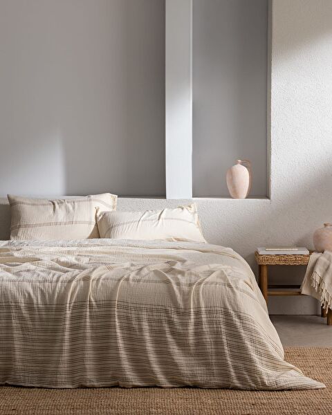 Breville Kıng Sıze Muslın Yarn Dyed Duvet Cover Set - Fıtted - 0