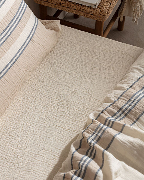 Sheryl Kıng Sıze Muslın Yarn Dyed Duvet Cover Set - Fıtted - 4