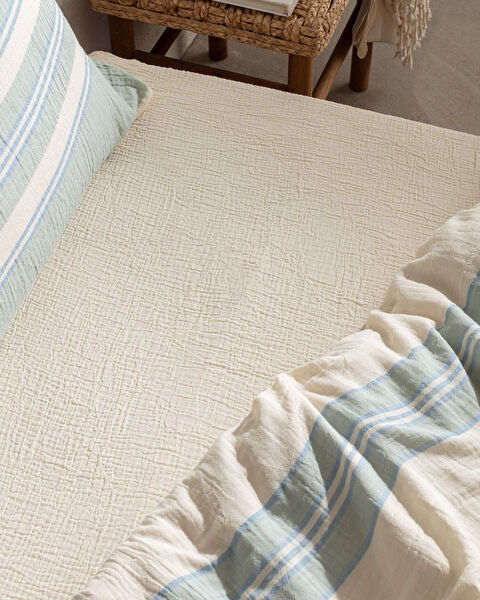 Sheryl Kıng Sıze Muslın Yarn Dyed Duvet Cover Set - Fıtted - 4