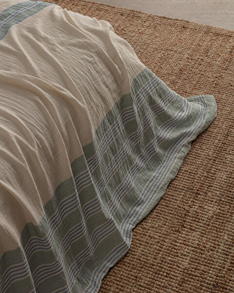 Sheryl Kıng Sıze Muslın Yarn Dyed Duvet Cover Set - Fıtted - 2
