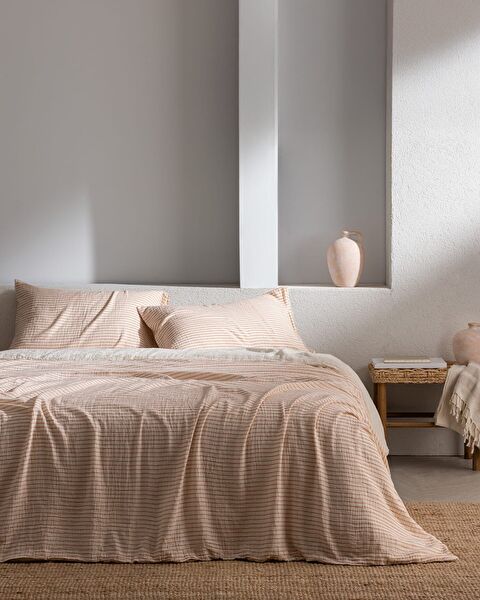 Agnes Kıng Sıze Muslın Yarn Dyed Duvet Cover Set - Fıtted - 0