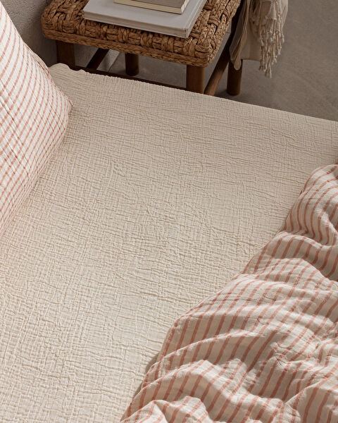 Agnes Kıng Sıze Muslın Yarn Dyed Duvet Cover Set - Fıtted - 4