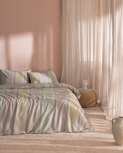 Cannes King Size Fitted Duvet Cover Set - Ranforce Patterned - 0