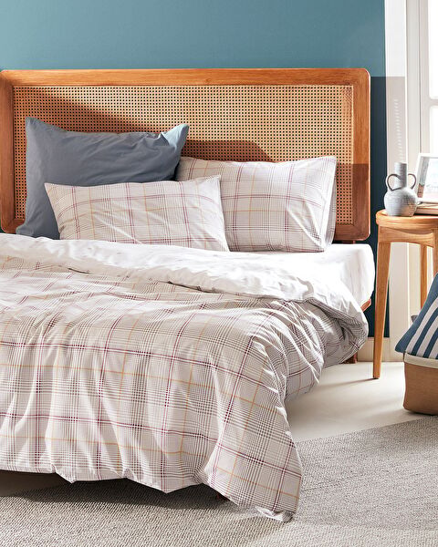 Fontaine King Size Elastic 100% Cotton Ranforce Printed Duvet Cover Set - Beige - 0