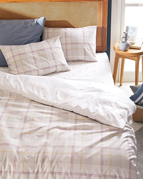 Fontaine King Size Elastic 100% Cotton Ranforce Printed Duvet Cover Set - Beige - 1