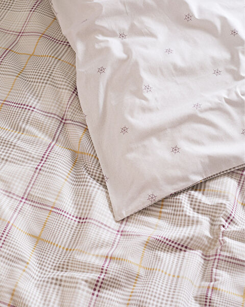 Fontaine King Size Elastic 100% Cotton Ranforce Printed Duvet Cover Set - Beige - 3