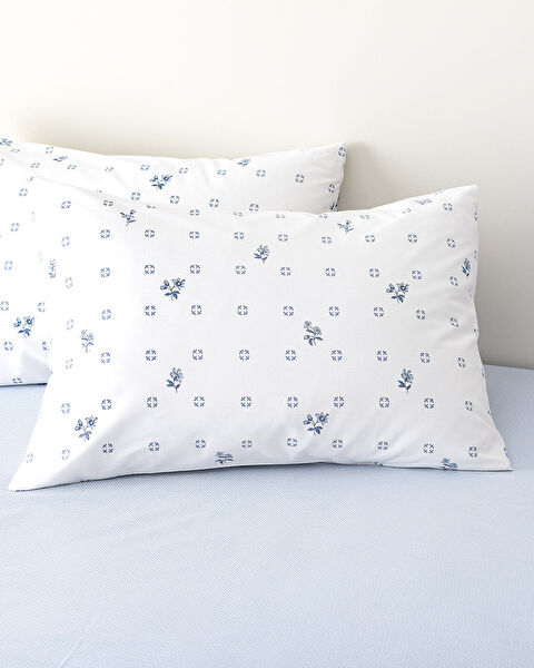 Dace King Size 100% katoenen Ranforce bedrukte dekbedovertrekset met hoeslakens - Blauw - 4