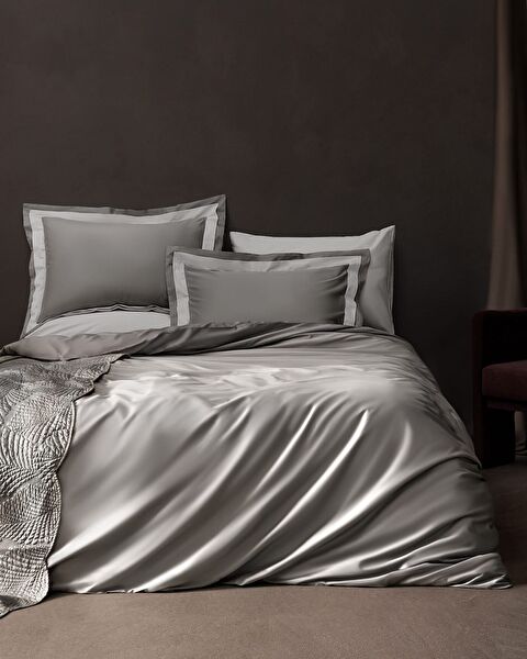 Emilie King Size – Ensemble de housse de couette en satin 100 % coton 300 fils – Gris - 0