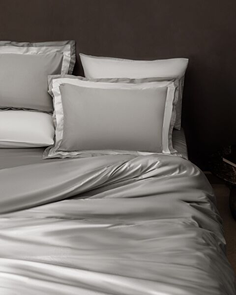 Emilie King Size – Ensemble de housse de couette en satin 100 % coton 300 fils – Gris - 1