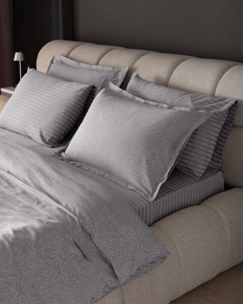 Andre kingsize katoenen jacquard satijnen dekbedovertrekset - lichtgrijs - 2