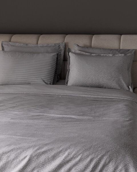 Andre kingsize katoenen jacquard satijnen dekbedovertrekset - lichtgrijs - 1