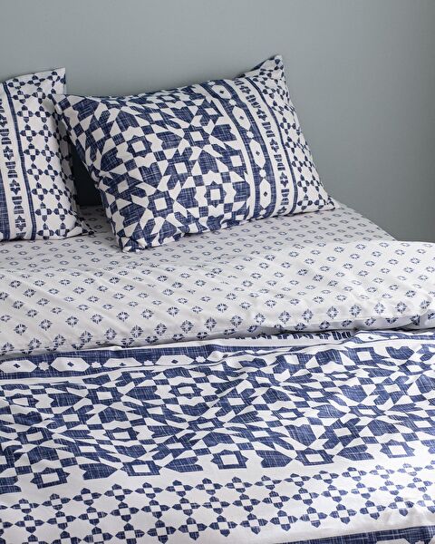 Deor King Size 100% katoenen Ranforce bedrukte dekbedovertrekset - marineblauw - 1