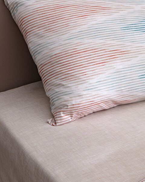 Faye King Size 100% Cotton Ranforce Printed Duvet Cover Set - Beige - 4