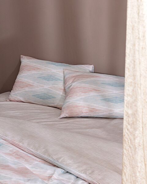 Faye King Size 100% Cotton Ranforce Printed Duvet Cover Set - Beige - 2