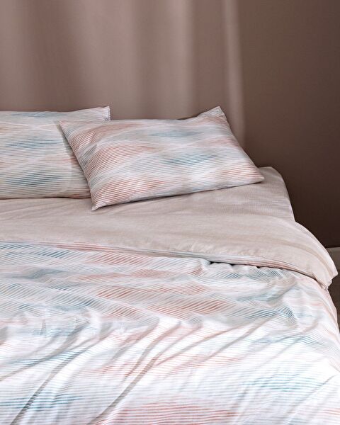 Faye King Size 100% Cotton Ranforce Printed Duvet Cover Set - Beige - 1