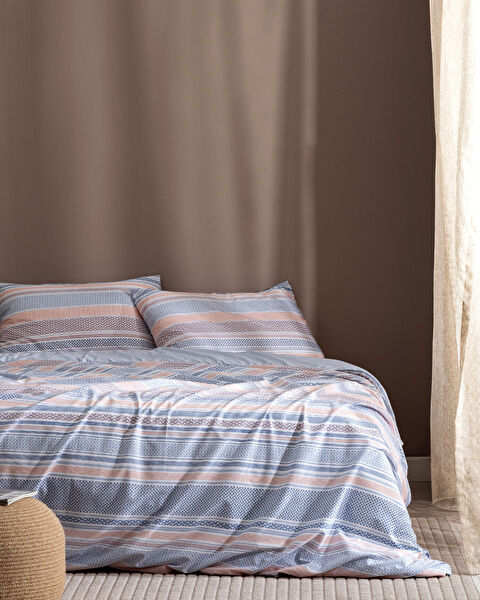 Ensemble de housse de couette imprimé Ranforce 100 % coton pour lit king size - Bleu - 0