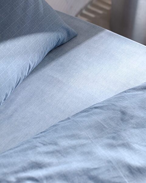 Ensemble de housse de couette imprimé Ranforce 100 % coton Odette King Size - Bleu foncé - 3