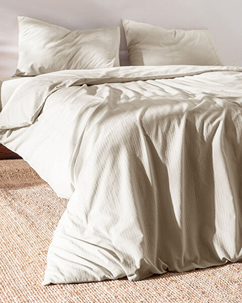 Rosalie King Size 100% Cotton Dobby Duvet Cover Set - Beige - 1