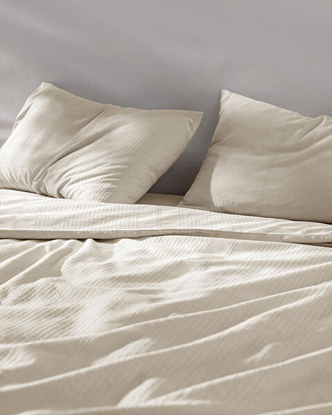 Rosalie King Size 100% Cotton Dobby Duvet Cover Set - Beige - 3